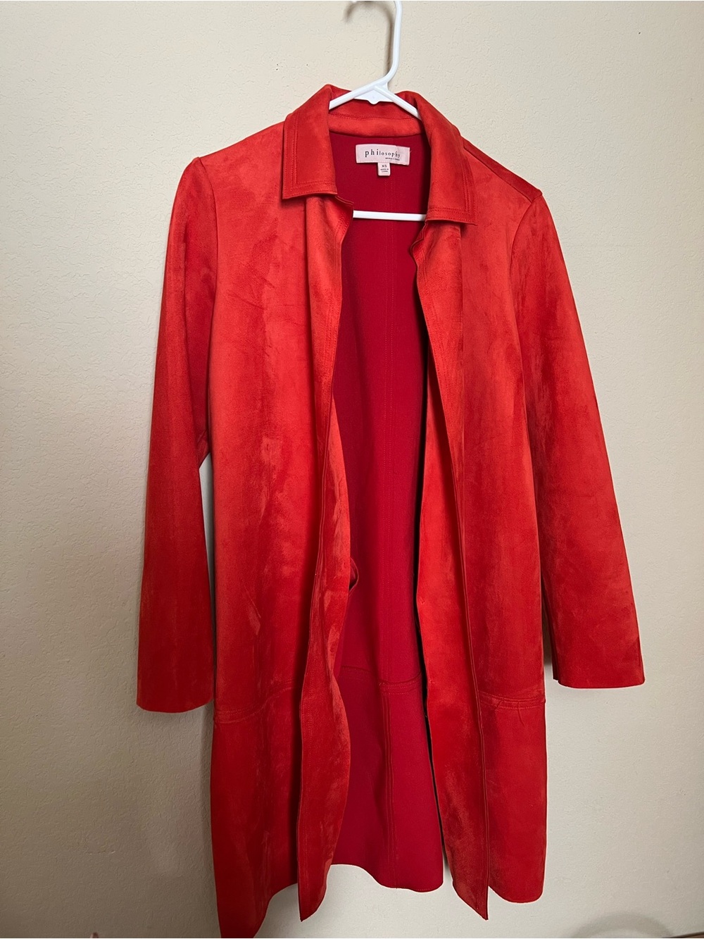 Philosophy Bold Red Suede Long Trench Coat
